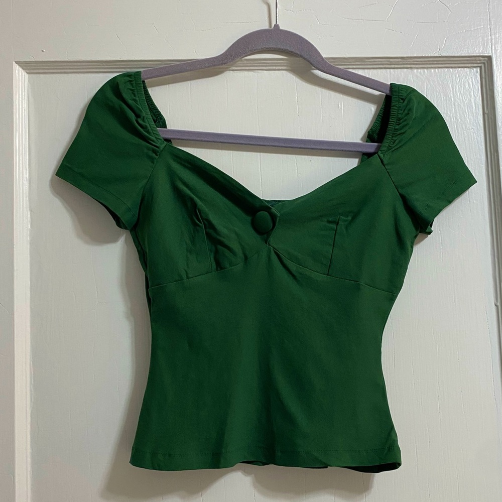 Unique Vintage Emerald Green Sweetheart Nora Top Size Small 4